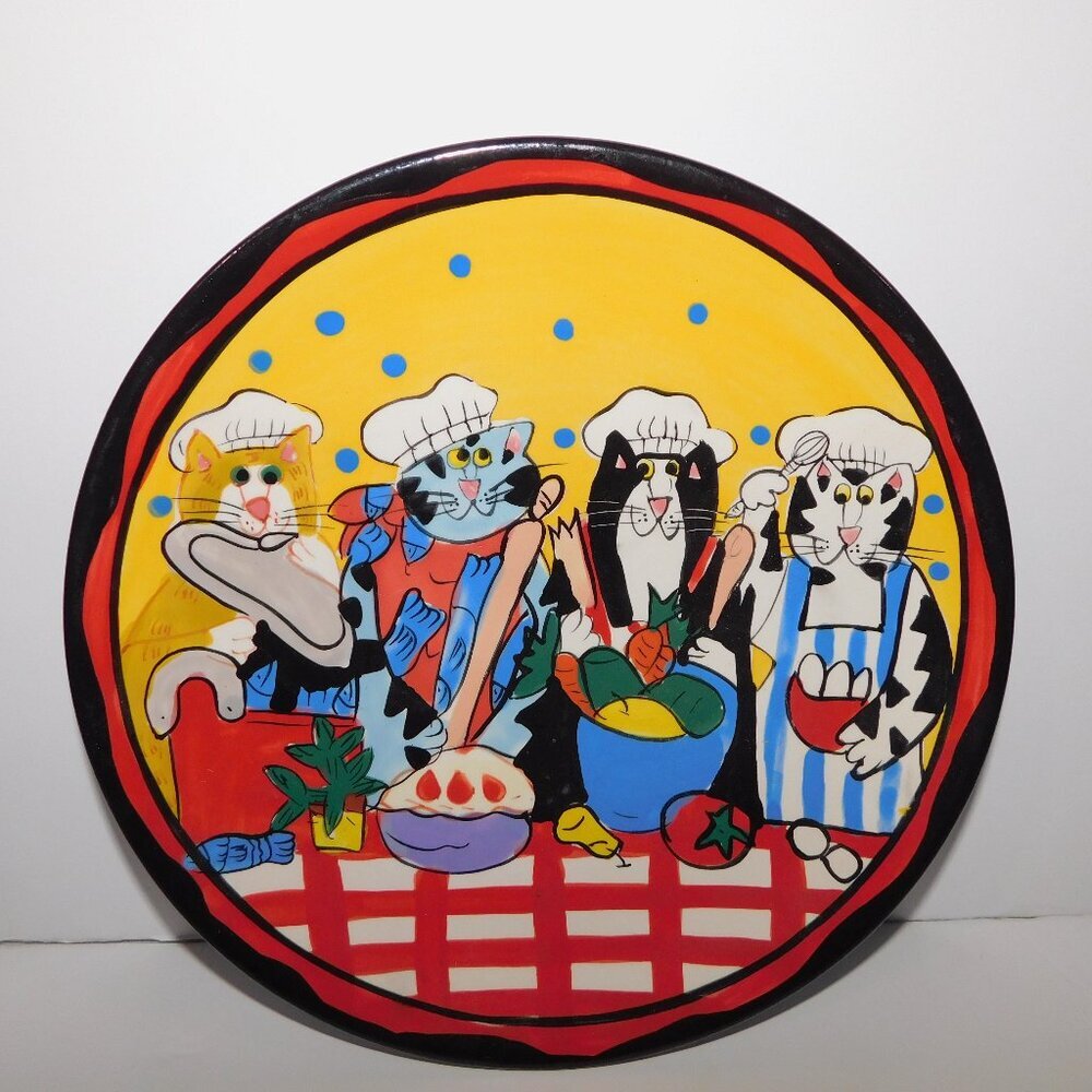 VTG Candace Reiter Designs CATZILLA Cat Chefs Cooking 2002 PLATE 8" tea Sandwich